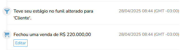 Screenshot da venda finalizada - 28 de abril